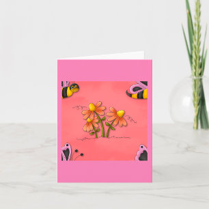 Tarjeta Jardín de primavera rosada de abejas y flores