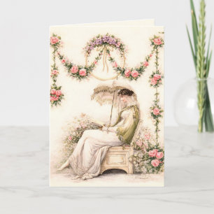 Tarjeta Jardín de Rosas Regencia Leyendo Dama