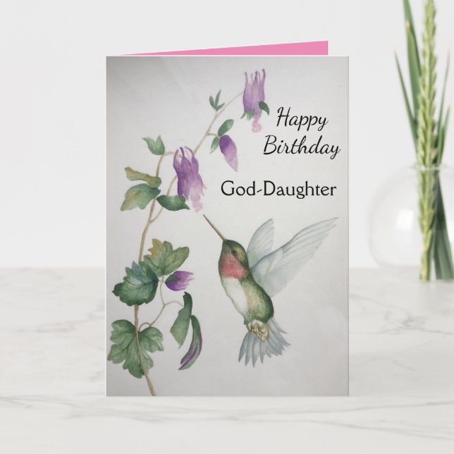 Tarjeta Jardín del Colibrí de Cumpleaños de Dios-Hija (Anverso)