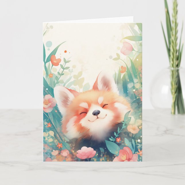 Tarjeta Jardín Floral de Panda Rojo (Anverso)