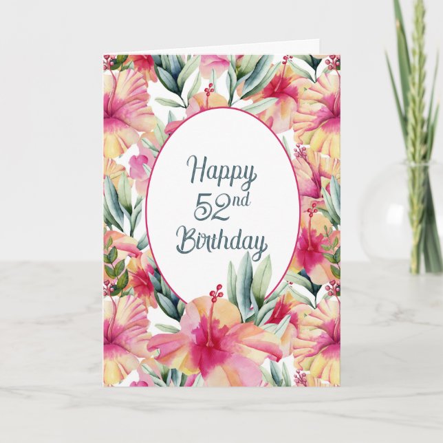 Tarjeta Jardín Hibiscus por el cumpleaños número 52 (Anverso)