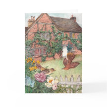 Jardín ilustrado de la cabaña con los pájaros