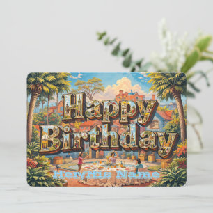 Tarjeta Jardín Tropical Feliz Cumpleaños