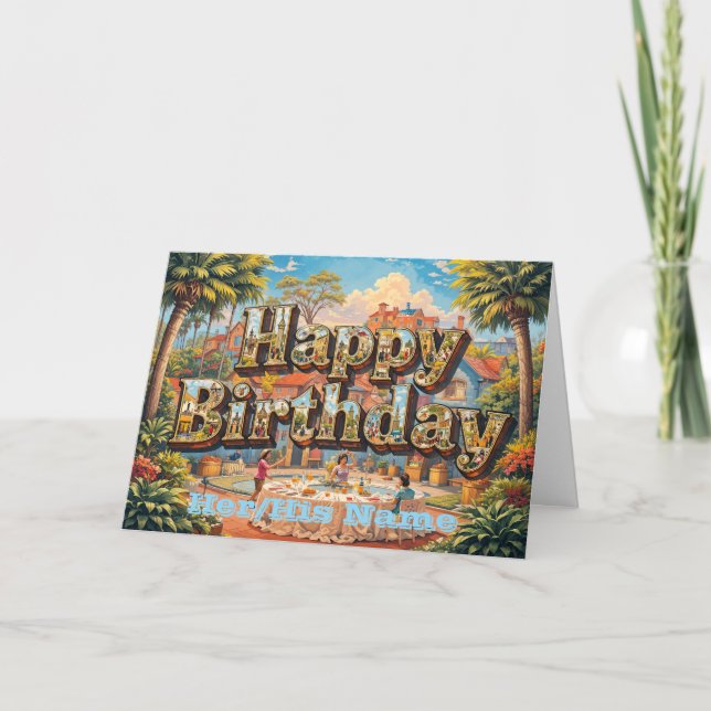 Tarjeta Jardín Tropical Feliz Cumpleaños (Anverso)