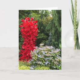 Tarjeta Jardín y escultura de vidrio rojo