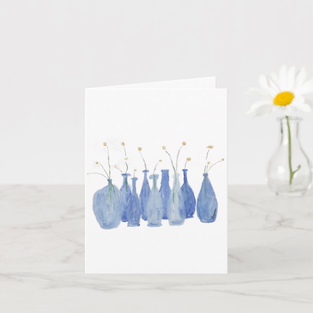 Tarjeta Jarra de flor de cobalto pintada a mano  (Planta pequeña)