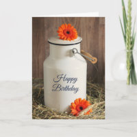 Jarra de Leche Blanca Rústica con Flores Cumpleaño