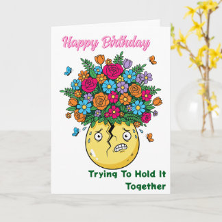 Tarjeta Jarrón Agrietado con Flores Divertido Cumpleaños F