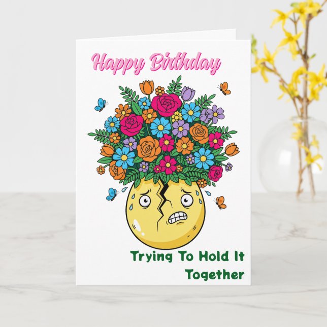 Tarjeta Jarrón Agrietado con Flores Divertido Cumpleaños F (flor amarilla)