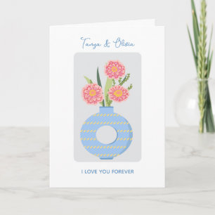Tarjeta Jarrón azul elegante con diseño de flores colorida