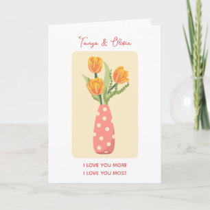 Tarjeta Jarrón caprichoso de lunares con tulipanes vibrant