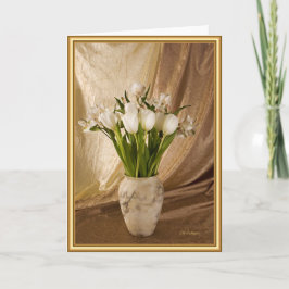 Tarjeta Jarrón de alabastro con tulipanes