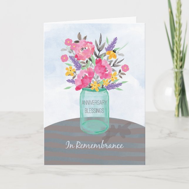 Tarjeta Jarrón de bendiciones para aniversario en recuerdo (Anverso)