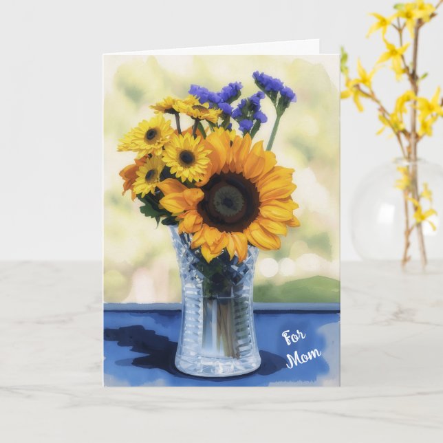 Tarjeta Jarrón de Flores Arte Girasol Día de la Madre (flor amarilla)
