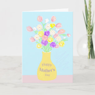 Tarjeta Jarrón de flores ilustrado bonito del Día de la Ma