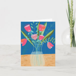 Tarjeta Jarrón de flores rosa/azul