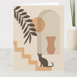 Tarjeta Jarrón de hoja de escalera Gato, arte geométrico a