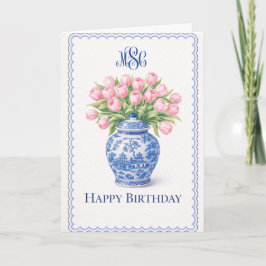 Tarjeta Jarrón de jengibre azul grandmillennial tulipanes 