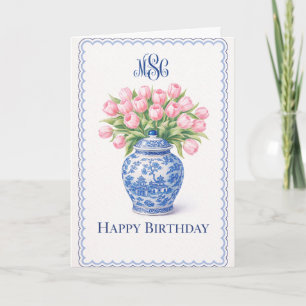 Tarjeta Jarrón de jengibre azul grandmillennial tulipanes