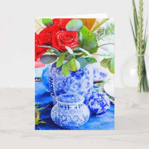 Tarjeta Jarrón de jengibre de chinoiserie azul y blanco ac