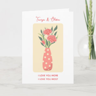 Tarjeta Jarrón de lunares elegante con claveles florecidos
