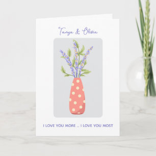 Tarjeta Jarrón de lunares elegante con diseño de lavanda