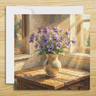 Tarjeta Jarrón de Violetas Moradas Impasto