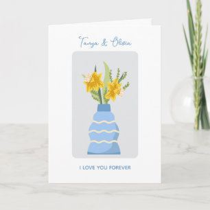 Tarjeta Jarrón floral encantador con flores amarillas