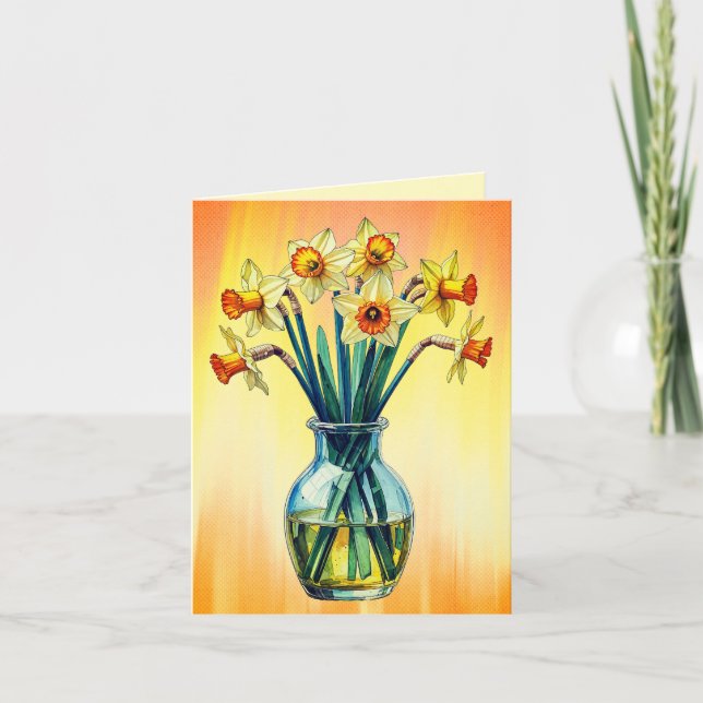 Tarjeta Jarrón lleno de hermosos narcisos (Anverso)