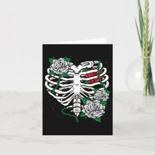 Tarjeta Jaula de costillas con flores Mano de Esqueleto de