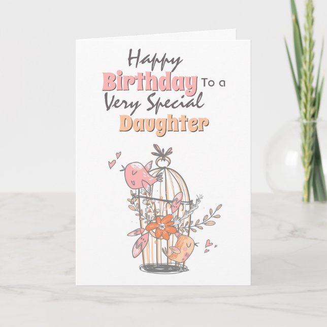Tarjeta Jaula de pájaro flores caprichosas deseos de cumpl (Anverso)