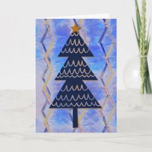 Tarjeta Jazzy Blue Modern Vintage Christmas Holiday Tree