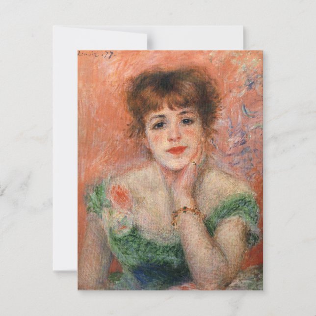 Tarjeta Jeanne Samary con un vestido de cuello bajo (por R (Anverso)