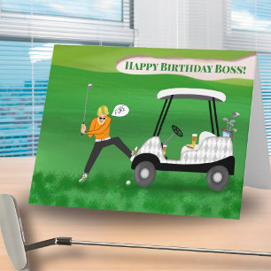 Tarjeta Jefe divertido golfista cumpleaños con cerveza y h