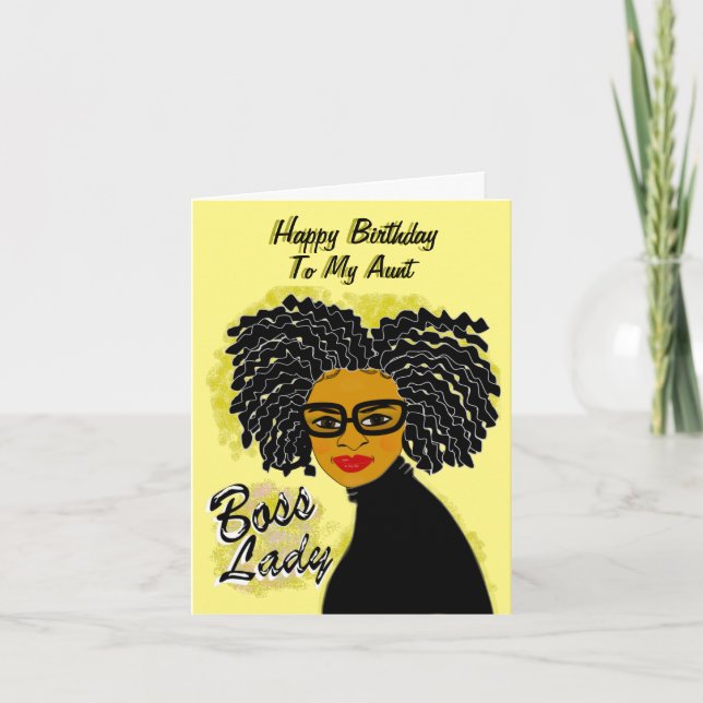 Tarjeta Jefe Lady Feliz cumpleaños tía afroamericana (Anverso)