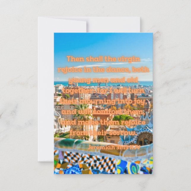 Tarjeta Jeremiah 31:13 KJV Biblia Verse Foto de bienvenida (Anverso)