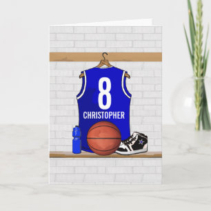 Tarjeta Jersey de baloncesto blanco y azul personalizado