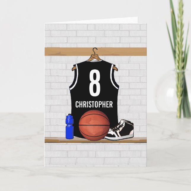 Tarjeta Jersey de baloncesto blanco y negro personalizado (Anverso)