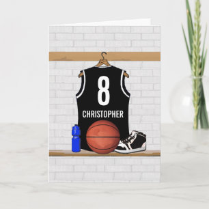 Tarjeta Jersey de baloncesto blanco y negro personalizado