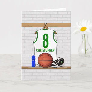 Tarjeta Jersey de baloncesto blanco y verde personalizado