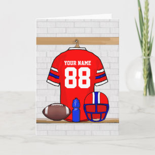 Tarjeta Jersey de Fútbol Azul Blanco Rojo Personalizado