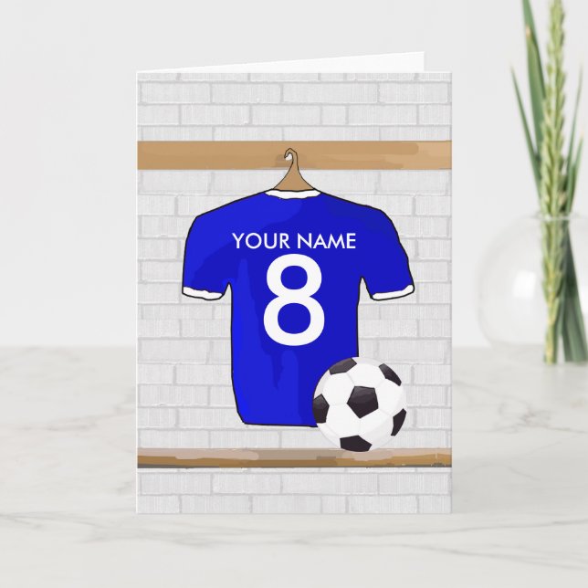 Tarjeta Jersey de Fútbol Blanco Azul personalizado (Anverso)