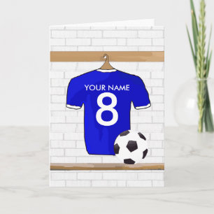 Tarjeta Jersey de Fútbol Blanco Azul personalizado