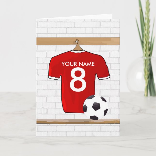 Tarjeta Jersey de fútbol rojo y blanco personalizado del (Anverso)