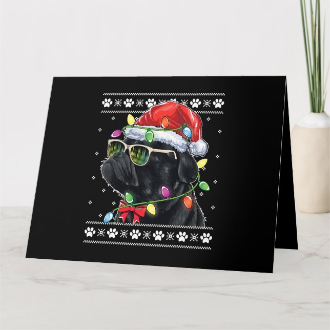 Tarjeta Jersey de Navidad de Pug Negro para Mamá y Papá Pe (Anverso)