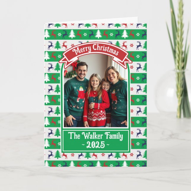 Tarjeta Jersey de Navidad Feo Foto Familiar  (Anverso)