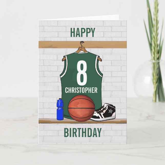 Tarjeta Jersey Green and White Basketball Jersey Feliz cum (Anverso)