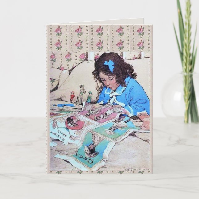 Tarjeta Jessie Wilcox Smith Paper Dolls Floral (Anverso)