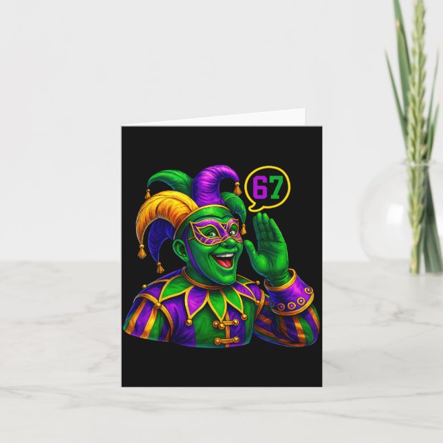 Tarjeta Jester Saying Six Seven 67 6 7 Meme Mardi Gras Fat (Anverso)