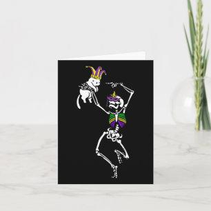 Tarjeta Jester Skeleton Bailando Gato Mardi Gras Máscara C